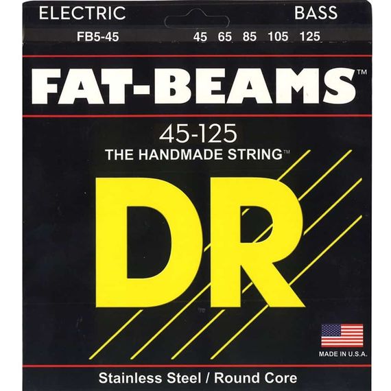 DR FB5-45 Fat-Beams Комплект струн для 5-струнной бас-гитары, сталь, Medium, 45-125,Для бас-гитар с