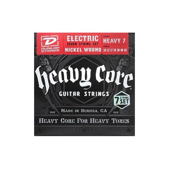 DUNLOP DHCN1060-7 Heavy Core Комплект струн для 7-струнной электрогитары, никелированные, 10-60,