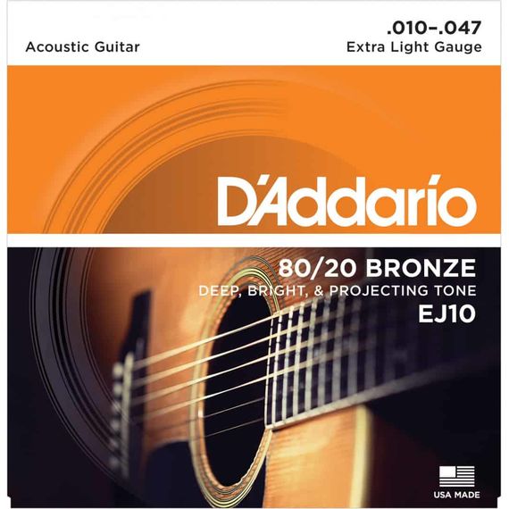 EJ10 BRONZE 80/20 Струны для акустической гитары бронза Extra Light 10-47 D`Addario