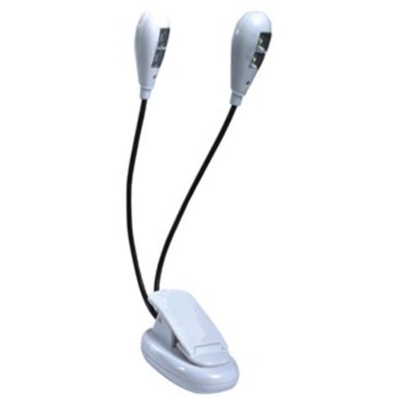 AROMA FL-9027WH Подсветка для пюпитра, 2х2 светодиода, крепление-прищепка, гибкие держатели, батареи
