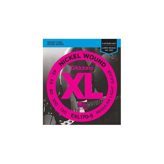 D'ADDARIO EXL170-5 XL NICKEL WOUND Струны для 5-струнной бас-гитары 5-string Long Regular Lig 45-130