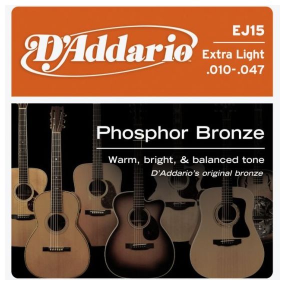 EJ15 PHOSPHOR BRONZE Струны для акустической гитары фосфорная бронза Extra Light 10-47 D`Addario