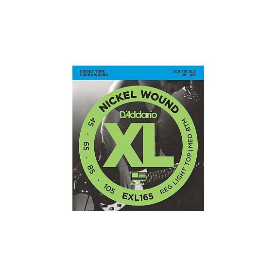 D'ADDARIO EXL165 XL NICKEL WOUND Струны для бас-гитары Long Regular Ligth Top Medium Bottom 45-105