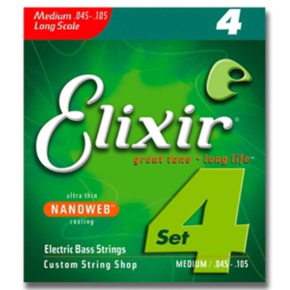 ELIXIR 14077 струны для бас гитары NanoWeb Medium (045-065-085-105) - 4 Long Scale