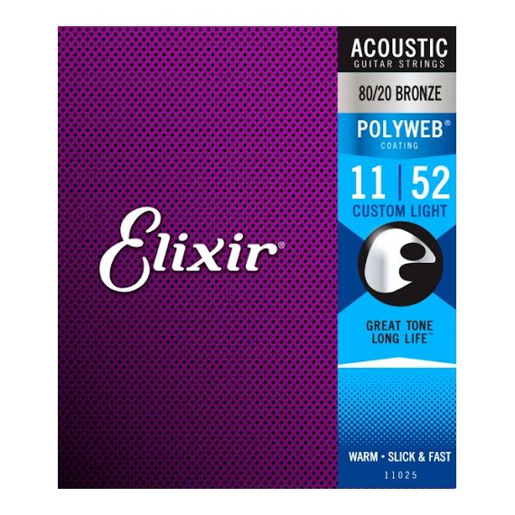 ELIXIR 11025 POLYWEB Комплект струн для акустической гитары, Custom Light, бронза 80/20, 11-52