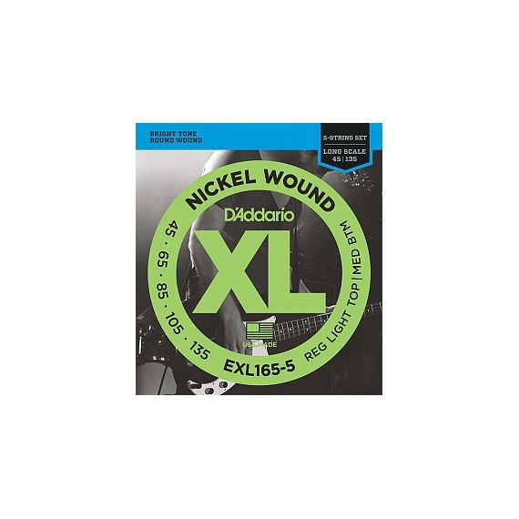 D'ADDARIO EXL165-5 XL NICKEL WOUND Струны для 5-струнной бас-гитары 5-string Long RLTMB 45-135