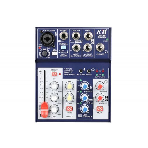 B&G UM-36 Пульт микшерный USB, 2 моно, 1 стерео,  процессор эфектов, 3 Band стерео эквалайзер, питан