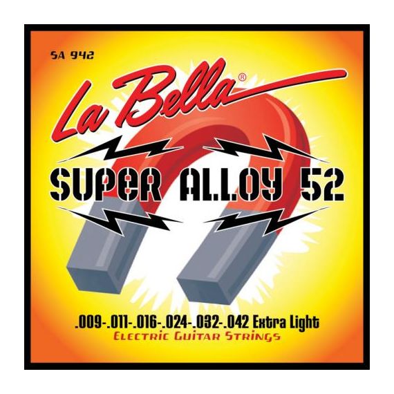 LA BELLA SA942 Super Alloy 52 Комплект струн для электро-гитары. Верхние струны - сталь, басовые стр