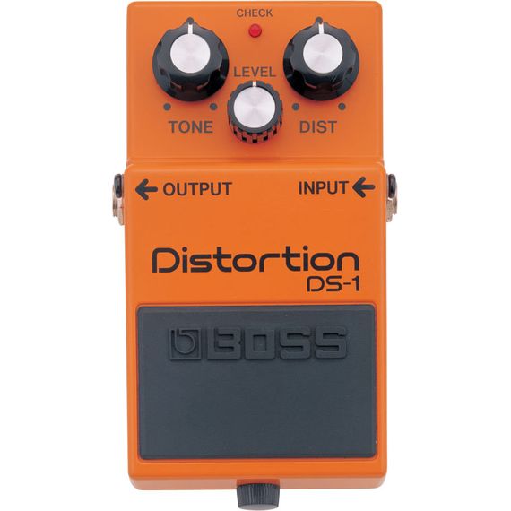 BOSS DS-1 педаль гитарная Distortion. Регуляторы: Gain, Level и Tone. Индикатор Check. Разъемы: вход