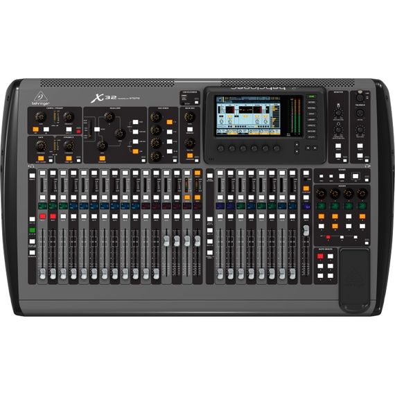 BEHRINGER X32 Цифровой микшерный пульт с 32 каналами для студийного и живого применения: 32 канала, 32 моно входа, подключение по USB, 32  микрофонных предусилителя, фантомное питание, 4-полосный эквалайзер моно каналов, процессор эффектов, 7" ЖК экран