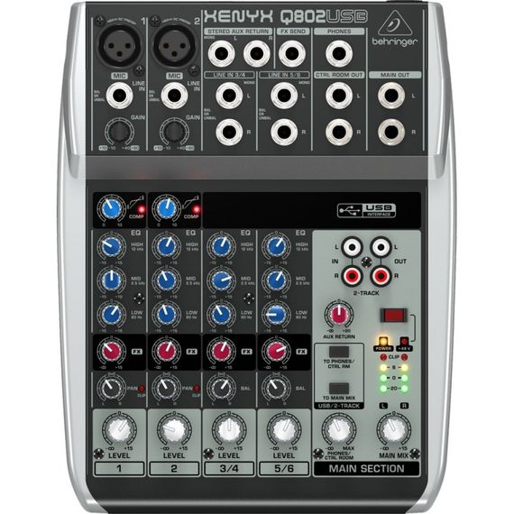 BEHRINGER XENYX Q802USB-EU Пульт микшерный универсальный малошумящий премиум-класса (2 моновхода, 2