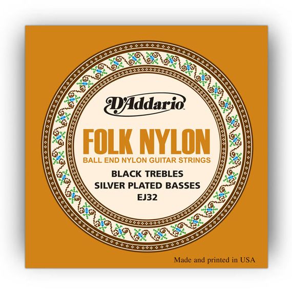 D'ADDARIO EJ32 Набор 6 струн для гитары классик-фолк нейлон черный-серебро ВЕ 028-045