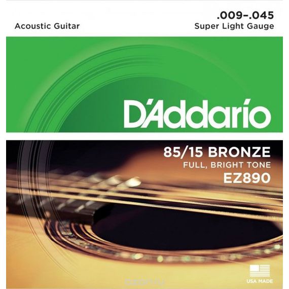 EZ890 AMERICAN BRONZE 85/15 Струны для акустической гитары Super Light 9-45 D`Addario EZ890