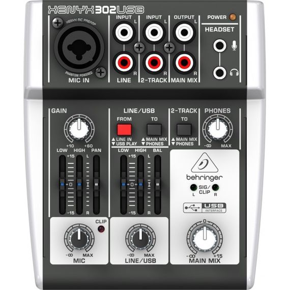 BEHRINGER XENYX 302USB Микшерный пульт универсальный малошумящий премиум-класса, 5тиканальный, работ