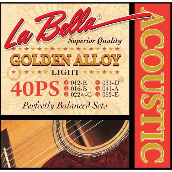 LA BELLA 40PS Струны для акустической гитары (12-52) Обмотка: сплав Golden Alloy (латунь) Производит