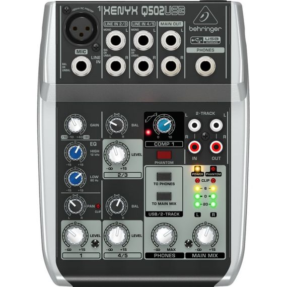 BEHRINGER XENYX Q502USB-EU Пульт микшерный универсальный малошумящий премиум-класса(1 моновход, 2 ст