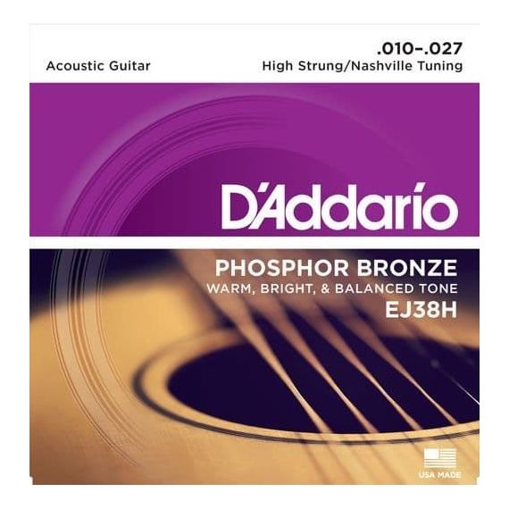 EJ38H Phosphor Bronze Дополнительные высокие струны для 12-струнной гитары, High Strung/Nashvil, 10-27, D'Addario