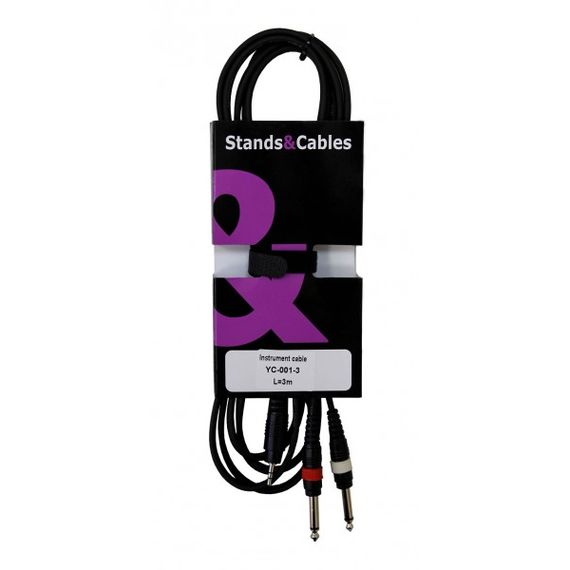 STANDS&CABLES YC-001-3 кабель распаянный мини-Jack 3,5мм стерео - 2xJack 6.3 мм. моно, длина 3 м.