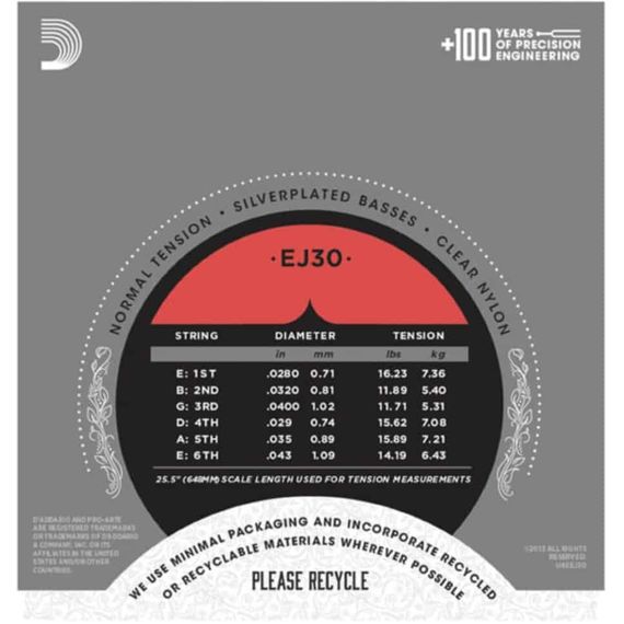 EJ30 CLASSIC Струны для классической гитары нейлоновые Normal D`Addario