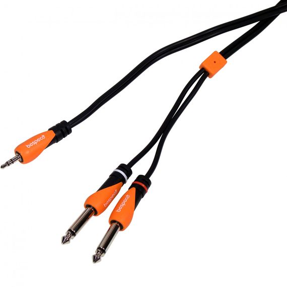 BESPECO SLYMSJ180 Кабель готовый серии "SILOS", JACK stereo 3.5mm - 2 x JACK mono 6.3mm, длинна 1.8м