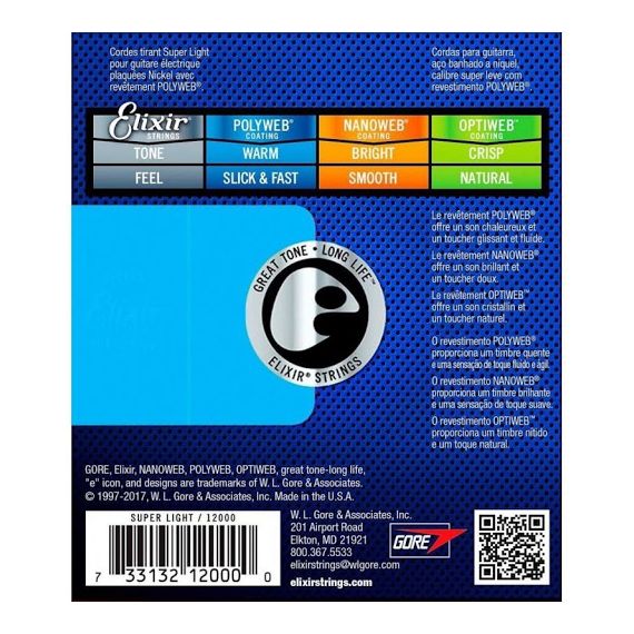 ELIXIR 12000 PolyWeb Super Light Cтруны для электрогитары никелированная сталь
