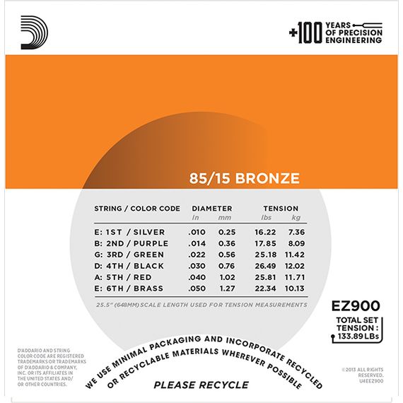 EZ900 AMERICAN BRONZE 85/15 Струны для акустической гитары Extra Light 10-50 D`Addario EZ900