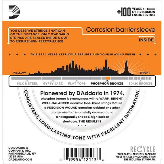 EJ15 PHOSPHOR BRONZE Струны для акустической гитары фосфорная бронза Extra Light 10-47 D`Addario