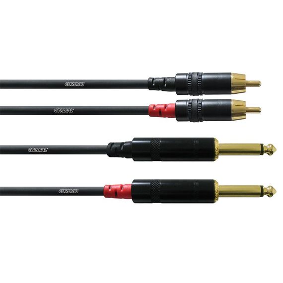 CORDIAL CFU 1.5 PC кабель сдвоенный RCA—джек моно 6.3мм male, 1.5м, черный
