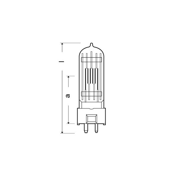 OSRAM 64670 Лампа галогенная театральная, 230V/500W, T/25, 3000K, цоколь GY9.5, ресурс 300ч