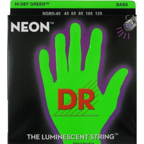 DR NGB5-45 Neon Green Комплект струн для 5-струнной бас-гитары, никелированные, с покрытием, 45-125