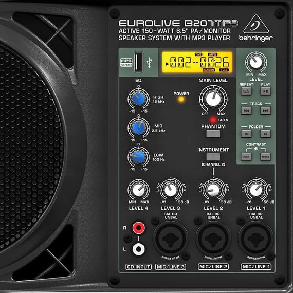 BEHRINGER B207MP3 активная акустическая мини-система/монитор 125Вт (пик150Вт) c 3-полосным эквалайзером и MP3 плеером