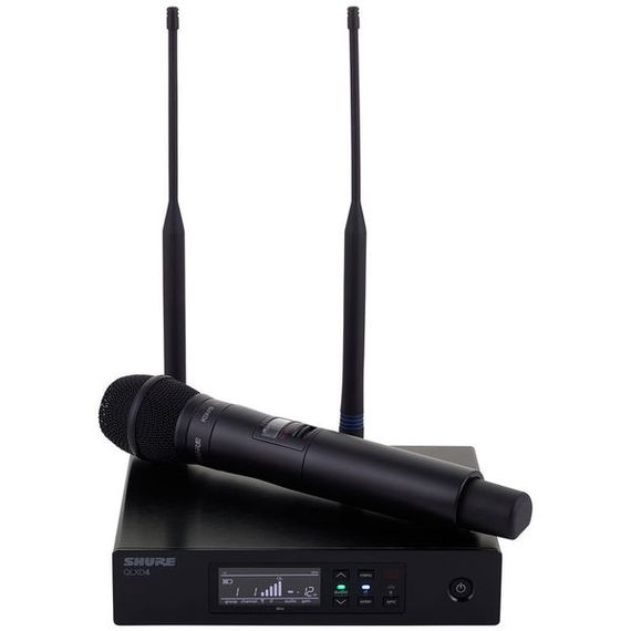 QLXD24E/KSM9-G51 цифровая радиосистема с ручным микрофоном KSM9, конденсаторным с двойной диафрагмой, переключаемая диаграмма направленности, 470-534 МГц. Черный