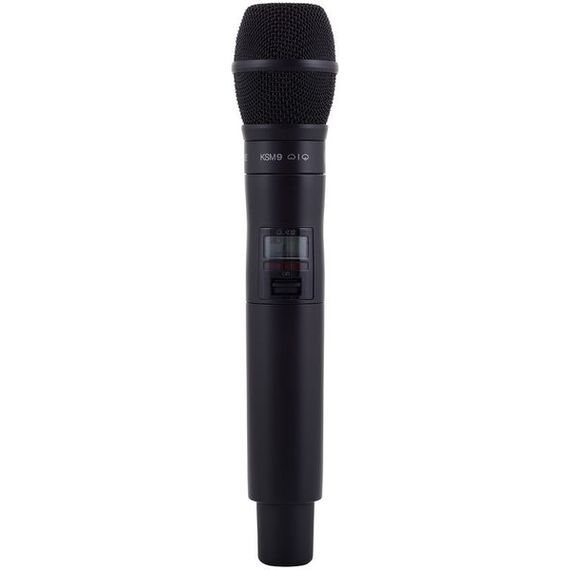 QLXD24E/KSM9-G51 цифровая радиосистема с ручным микрофоном KSM9, конденсаторным с двойной диафрагмой, переключаемая диаграмма направленности, 470-534 МГц. Черный