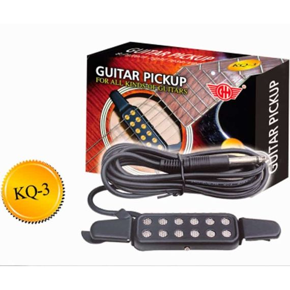 GH KQ-3 Звукосниматель (пьезодатчик) для акустической гитары встраиваемый в резонаторное отверстие, электромагнитный, длина кабеля 3м, джек 6.3мм,