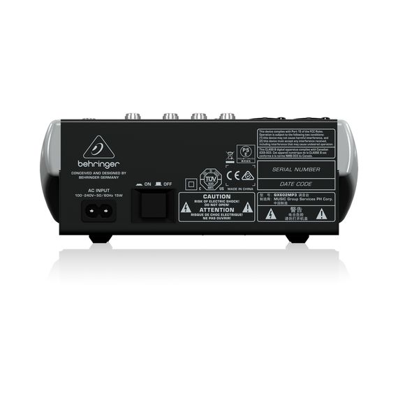 BEHRINGER QX602MP3 аналоговый микшер, 6 каналов, 2 мик. +2 лин. cтерео +1 AUX RET, 1 AUX, Main L/R- Jack, USB MP3-плеер