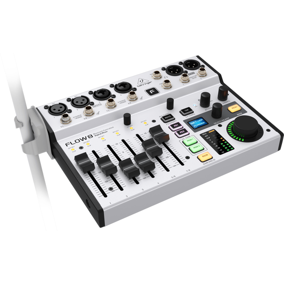 BEHRINGER FLOW 8 цифровой микшер, 8 каналов: вход 4 TRS, 2 XLR, 2 XLR/TRS, USB порт; выход для педали, наушников, 2 TRS Send, 2 XLR. Bluetooth