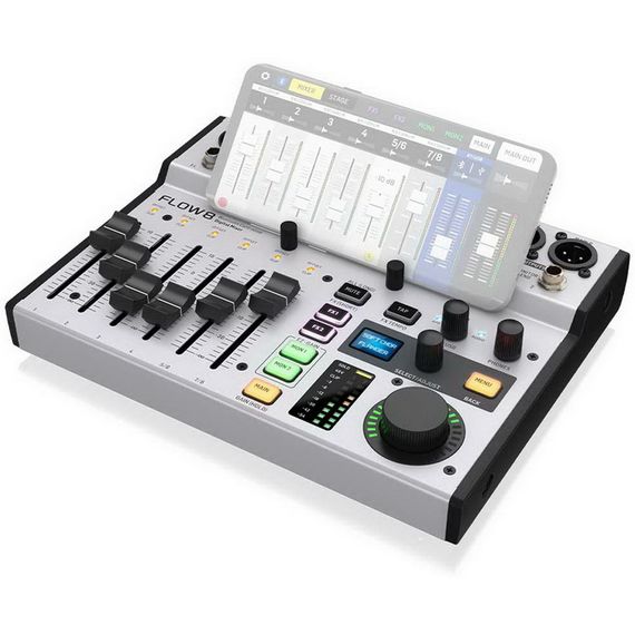 BEHRINGER FLOW 8 цифровой микшер, 8 каналов: вход 4 TRS, 2 XLR, 2 XLR/TRS, USB порт; выход для педали, наушников, 2 TRS Send, 2 XLR. Bluetooth
