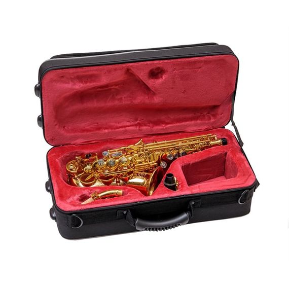 JOHN PACKER JP043CG Саксофон сопрано Bb, золотой лак,высокие клапаны F# и G, фронтальный клапан F, итальянские кожаные подушки с резонаторами, пружины из вороненой стали.
