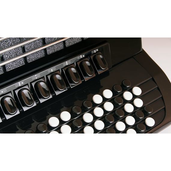 Romance874-IV-120/87-BK-IS Romance 874 Аккордеон кнопочный 87/120/IV/11/5, черный, с ремнями и чехлом, итальянские пластины, Weltmeister