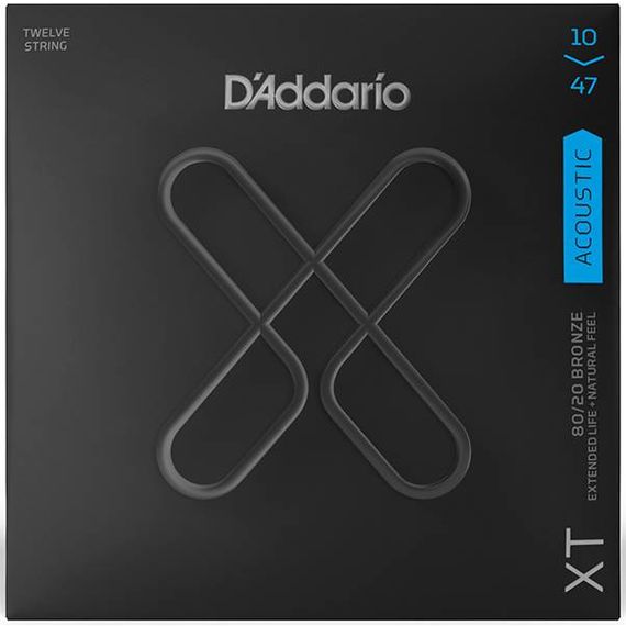 D'ADDARIO XTABR1047-12 XT Комплект струн для 12-струнной акуст.гитары, бронза, 10-47, с покрытием