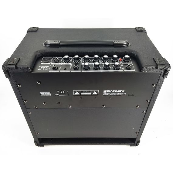 ​BG MG50 Усилитель гитарный комбо, 50 Вт, 12", Input, (Clean) Volume, Channel S/ W, (Drive) Gain, Level, Bass, Middle, MID-Freq, Treble, (effect) Chorus, Delay, MIC Input, AUX/MP3 Input Stereo and Headphone.