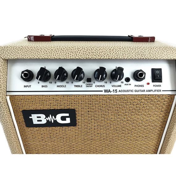 B&G WA15 Усилитель гитарный комбо акустический, 15 Вт, 6,5", Input, Bass, Middle, Treble, Chorus S\W, Chorus, Volume, Mp3 IN, Phones