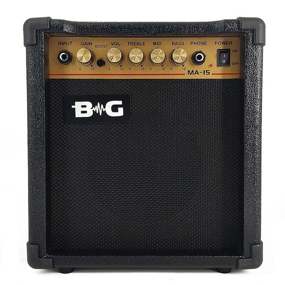 ​BG MA15 Усилитель гитарный комбо, 15 Вт, 6,5",Overdrive, Input, Drive S/W, Volume, Treble, Middle, Bass, Headphone ,MP3 Input