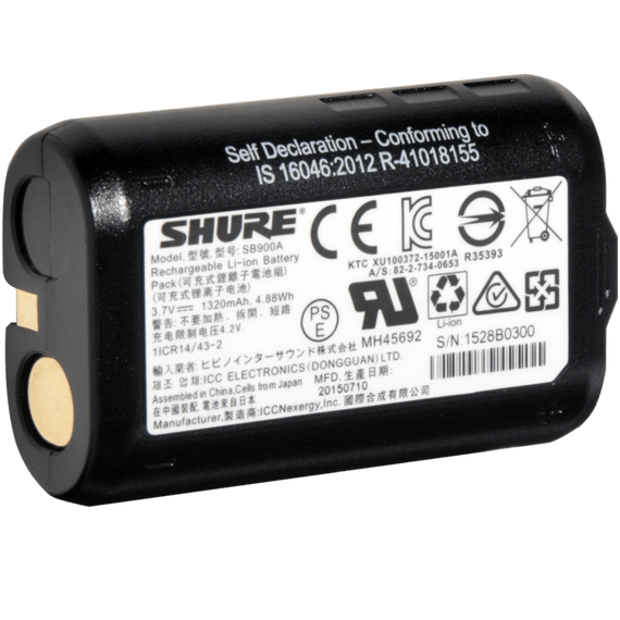 SHURE SB900A Аккумулятор для систем Axient Digital (AD1/AD2), QLX-D, ULX-D, P3RA, P9R и P10R, Литий-ионный