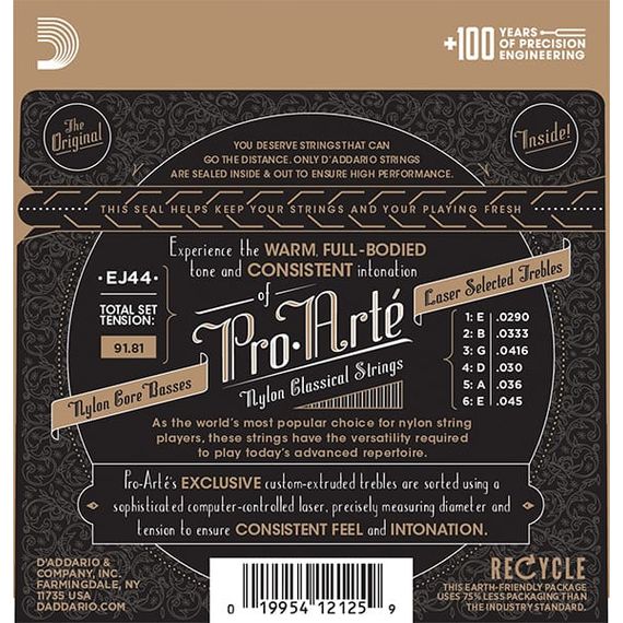 D'ADDARIO EJ44 Набор 6 струн для гитары классик нейлон-серебро XHT 029-045