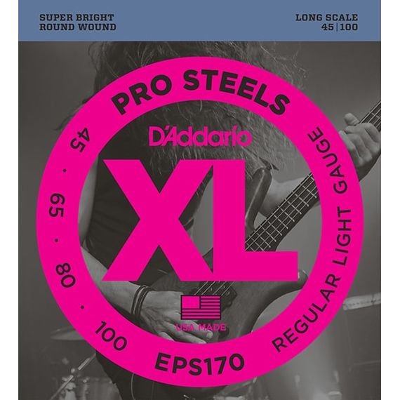 D'ADDARIO EPS170 ProSteels Комплект струн для бас-гитары, Light, 45-100, Long Scale