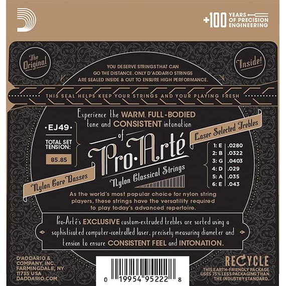 D'ADDARIO EJ49 Набор 6 струн для гитары классик нейлон черный-серебро NT 028-043