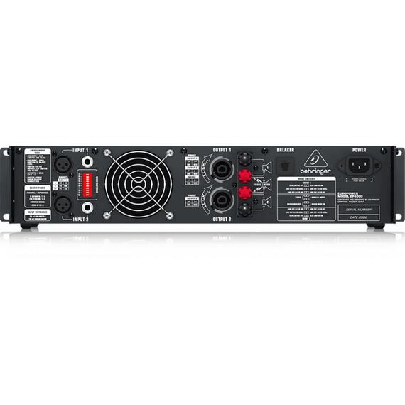 BEHRINGER EP4000 усилитель 2-канальный. Мощность (на канал): 2000Вт•2Ω, 1400Вт•4Ω, мост 4000Вт•4Ω, клеммный зажим+Speakon