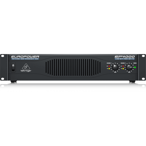 BEHRINGER EP4000 усилитель 2-канальный. Мощность (на канал): 2000Вт•2Ω, 1400Вт•4Ω, мост 4000Вт•4Ω, клеммный зажим+Speakon