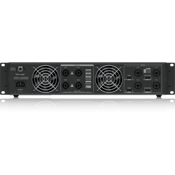 BEHRINGER NX4-6000 усилитель 4-канальный. Мощность пик. 4 x 1600Вт•2Ω/860Вт•4Ω/440Вт•8Ω, мост 2x3000Вт•4Ω/1600Вт•8Ω, , Speakon/комбо-XLR, кроссовер